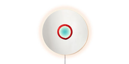 Miroir No Vanitas de Patricia Urquiola - Cassina-miroir rond rétroéclairé, centre turquoise et anneau rouge-Cassina