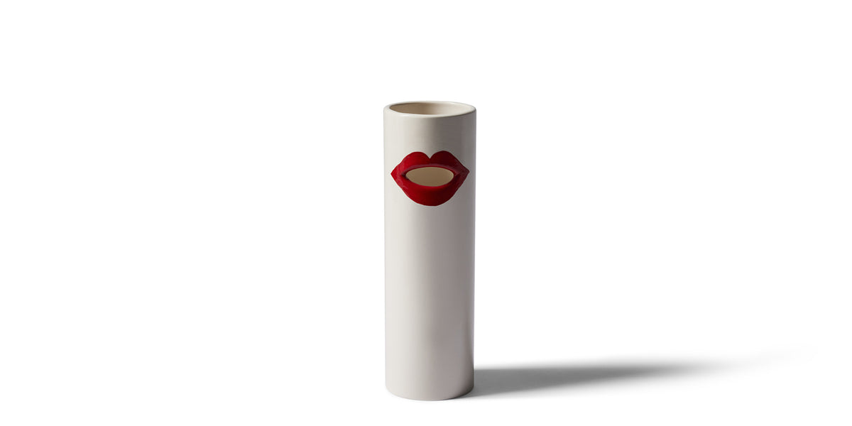 Céramiques Impronta de Ico et Luisa Parisi - Cassina-vase blanc cylindrique orné de lèvres rouges-Cassina