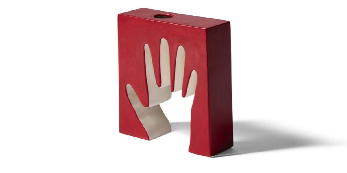 Céramiques Impronta de Ico et Luisa Parisi - Cassina-vue de face, vase rouge à motif de main-Cassina