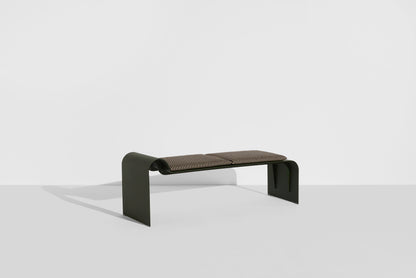 Banc Eclipse de Garnier &amp; Pingree - Petite Friture-structure Vert bouteille, coussin Strange Loves, vue trois quarts-The Woods Gallery