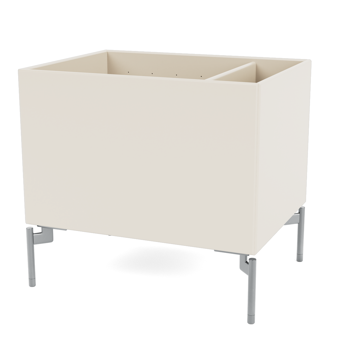 Boîte de rangement Colour Box II S4162 par Peter J. Lassen, laque 158 Oat, sur pieds 12,6 cm Chrome mat, packshot Montana