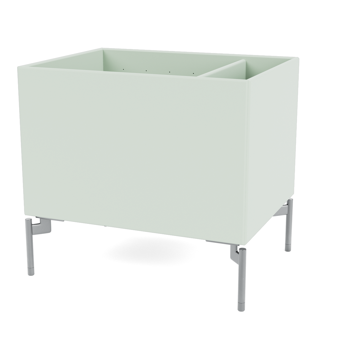 Boîte de rangement Colour Box II S4162 par Peter J. Lassen, laque 161 Mist, sur pieds 12,6 cm Chrome mat, packshot Montana