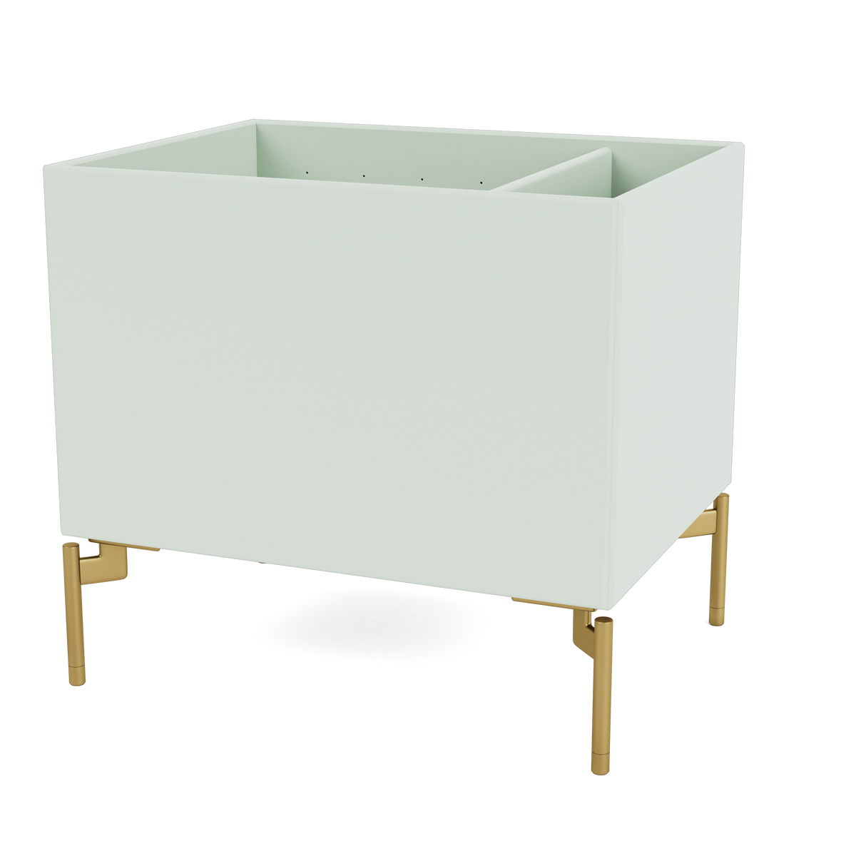 Boîte de rangement Colour Box II S4162 par Peter J. Lassen, laque 161 Mist, sur pieds 12,6 cm Laiton, packshot Montana