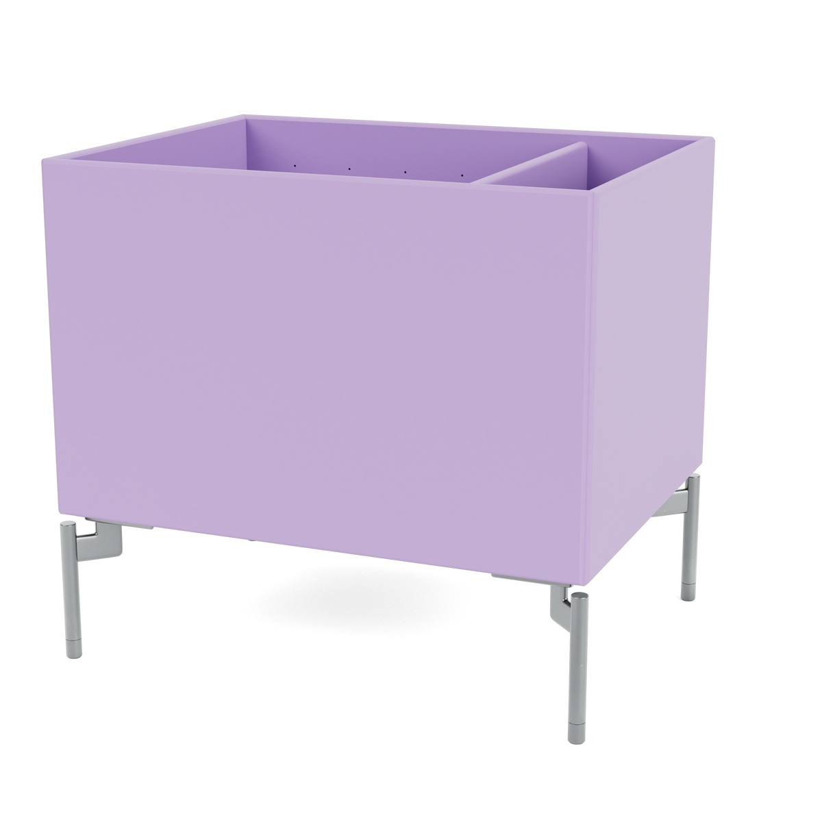 Boîte de rangement Colour Box II S4162 par Peter J. Lassen, laque 164 Iris, sur pieds 12,6 cm Chrome mat, packshot Montana