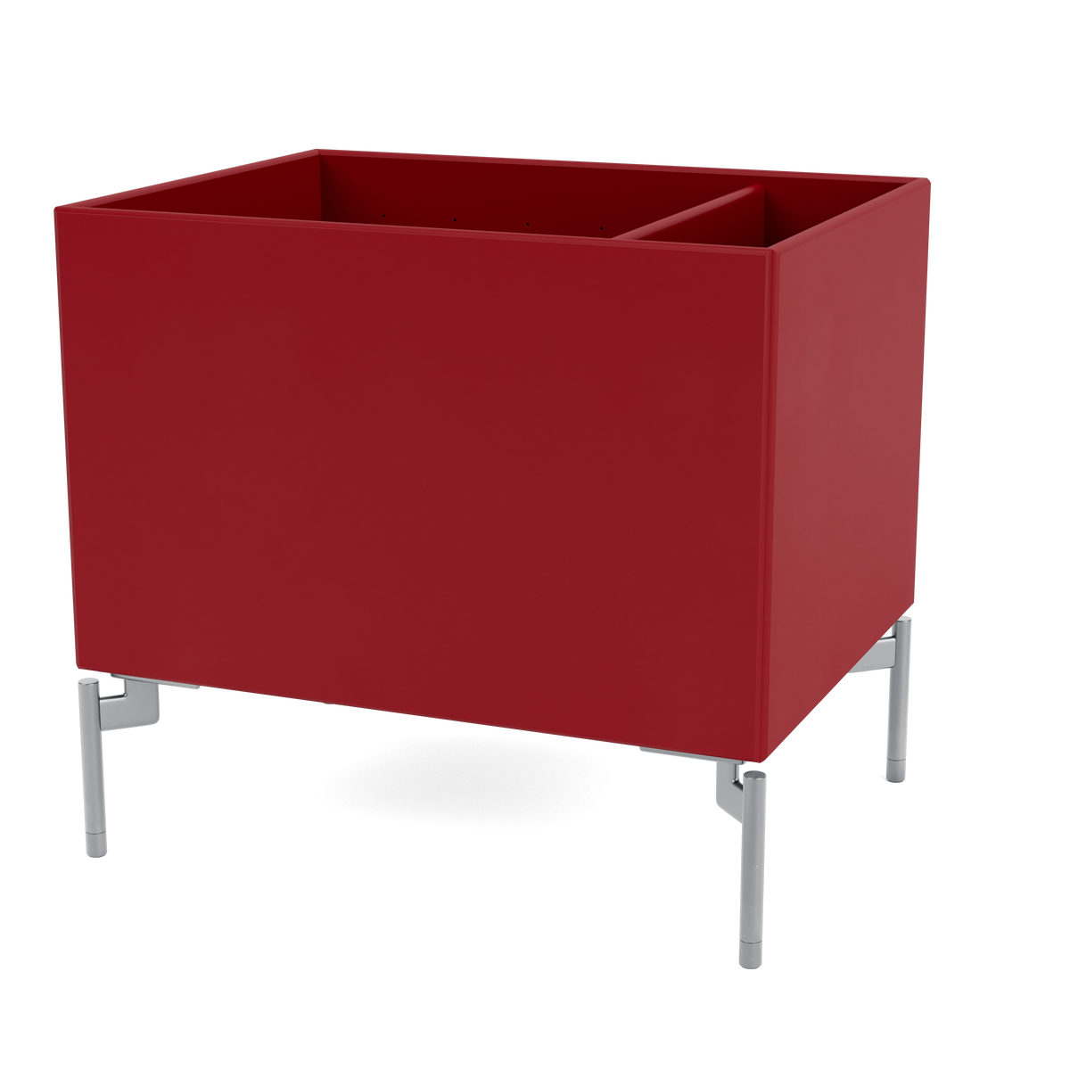 Boîte de rangement Colour Box II S4162 par Peter J. Lassen, laque 165 Beetroot, sur pieds 12,6 cm Chrome mat, packshot Montana