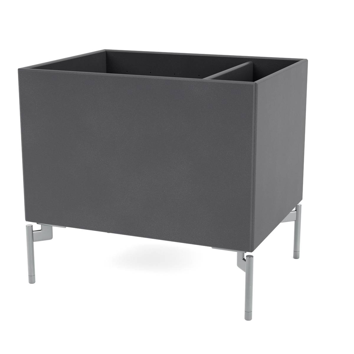 Boîte de rangement Colour Box II S4162 par Peter J. Lassen, laque 36 Coal, sur pieds 12,6 cm Chrome mat, packshot Montana
