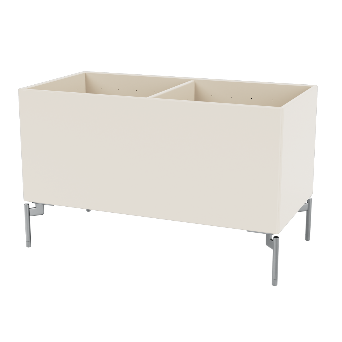 Boîte de rangement Colour Box III S1162 par Peter J. Lassen, laque 158 Oat, sur pieds 12,6 cm Chrome mat, packshot Montana