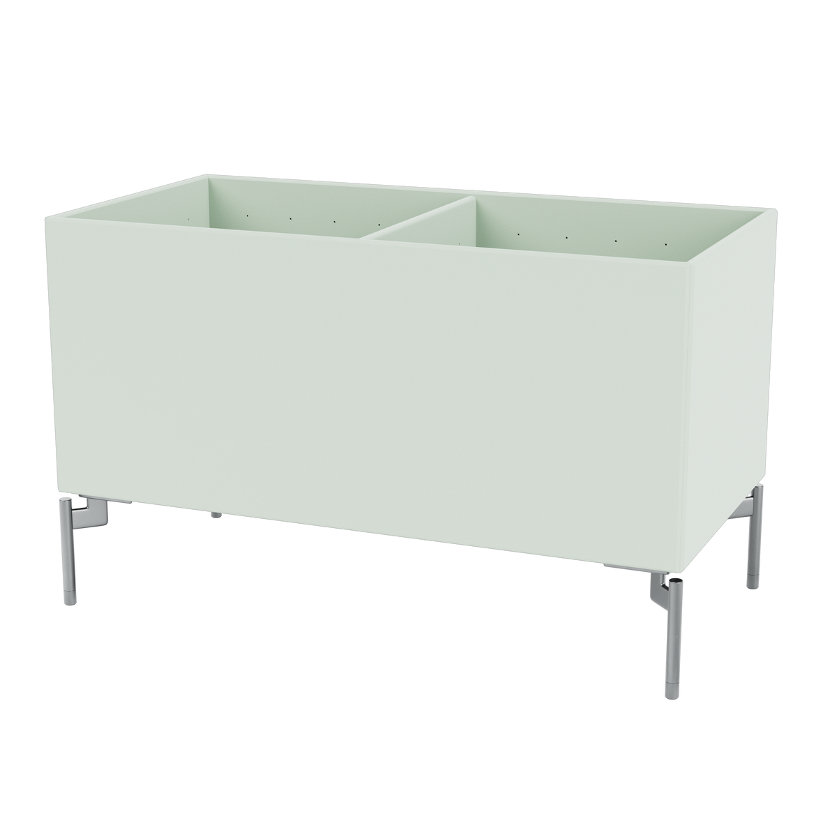 Boîte de rangement Colour Box III S1162 par Peter J. Lassen, laque 161 Mist, sur pieds 12,6 cm Chrome mat, packshot Montana