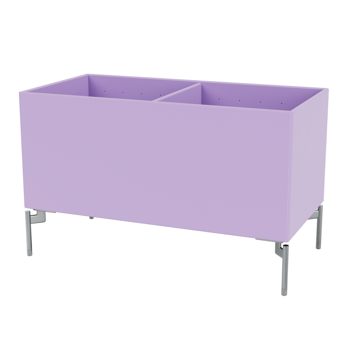 Boîte de rangement Colour Box III S1162 par Peter J. Lassen, laque 164 Iris, sur pieds 12,6 cm Chrome mat, packshot Montana