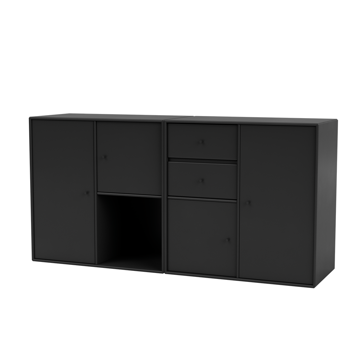 Buffet Couple par Peter J. Lassen, laque 05 Black, suspendu au mur, packshot Montana