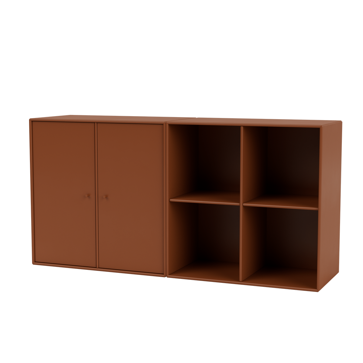Buffet Pair par Peter J. Lassen, laque 146 Hazelnut, suspendu au mur, packshot Montana