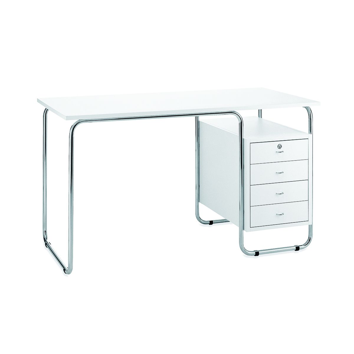 Bureau Comacina L 130 cm par Piero Bottoni - Zanotta-version blanche avec caisson à quatre tiroirs-The Woods Gallery