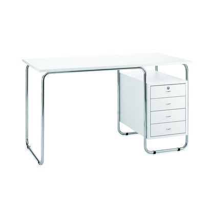 Bureau Comacina L 130 cm par Piero Bottoni - Zanotta-version blanche avec caisson à quatre tiroirs-The Woods Gallery