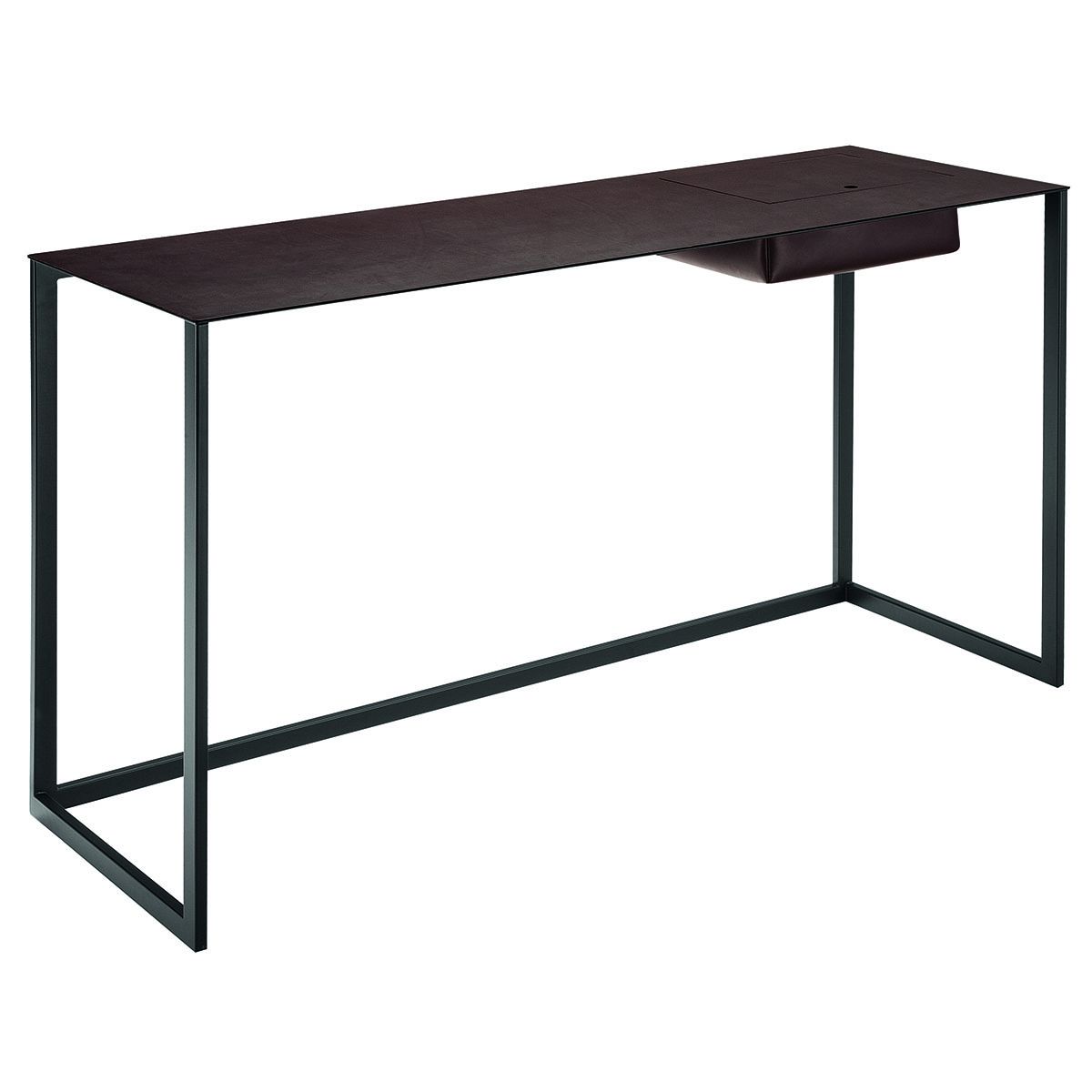 Bureau-Console Calamo L 130 cm par Gabriele Rosa - Zanotta-plateau brun et piètement noir, vue de trois quarts-The Woods Gallery