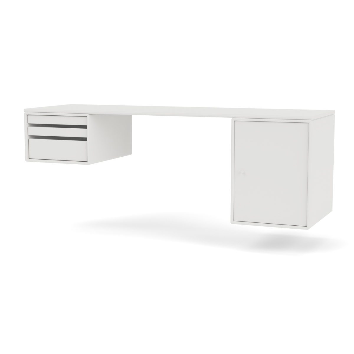 Bureau Oblong Workshop par Peter J. Lassen, laque 01 White, suspendu au mur, packshot Montana