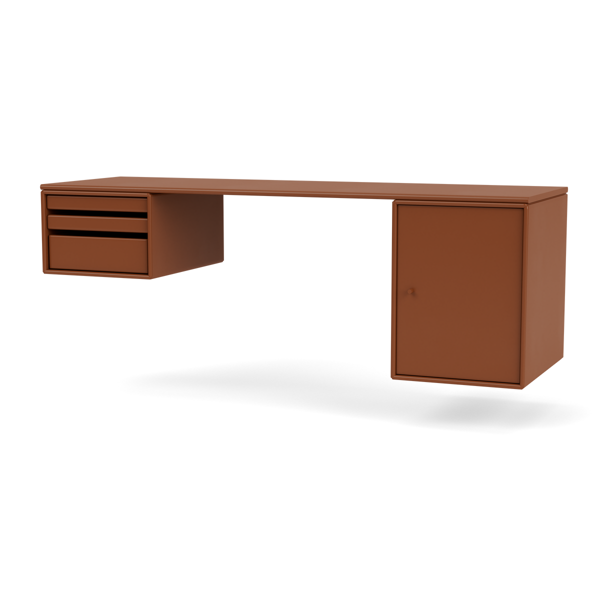 Bureau Oblong Workshop par Peter J. Lassen, laque 146 Hazelnut, suspendu au mur, packshot Montana