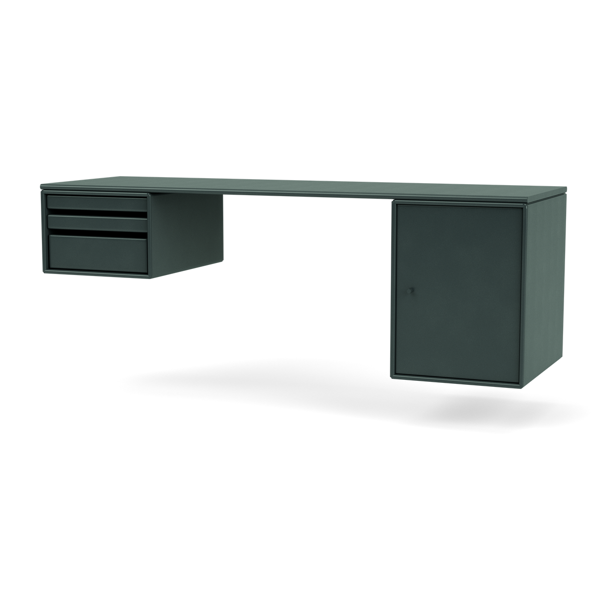 Bureau Oblong Workshop par Peter J. Lassen, laque 163 Black Jade, suspendu au mur, packshot Montana