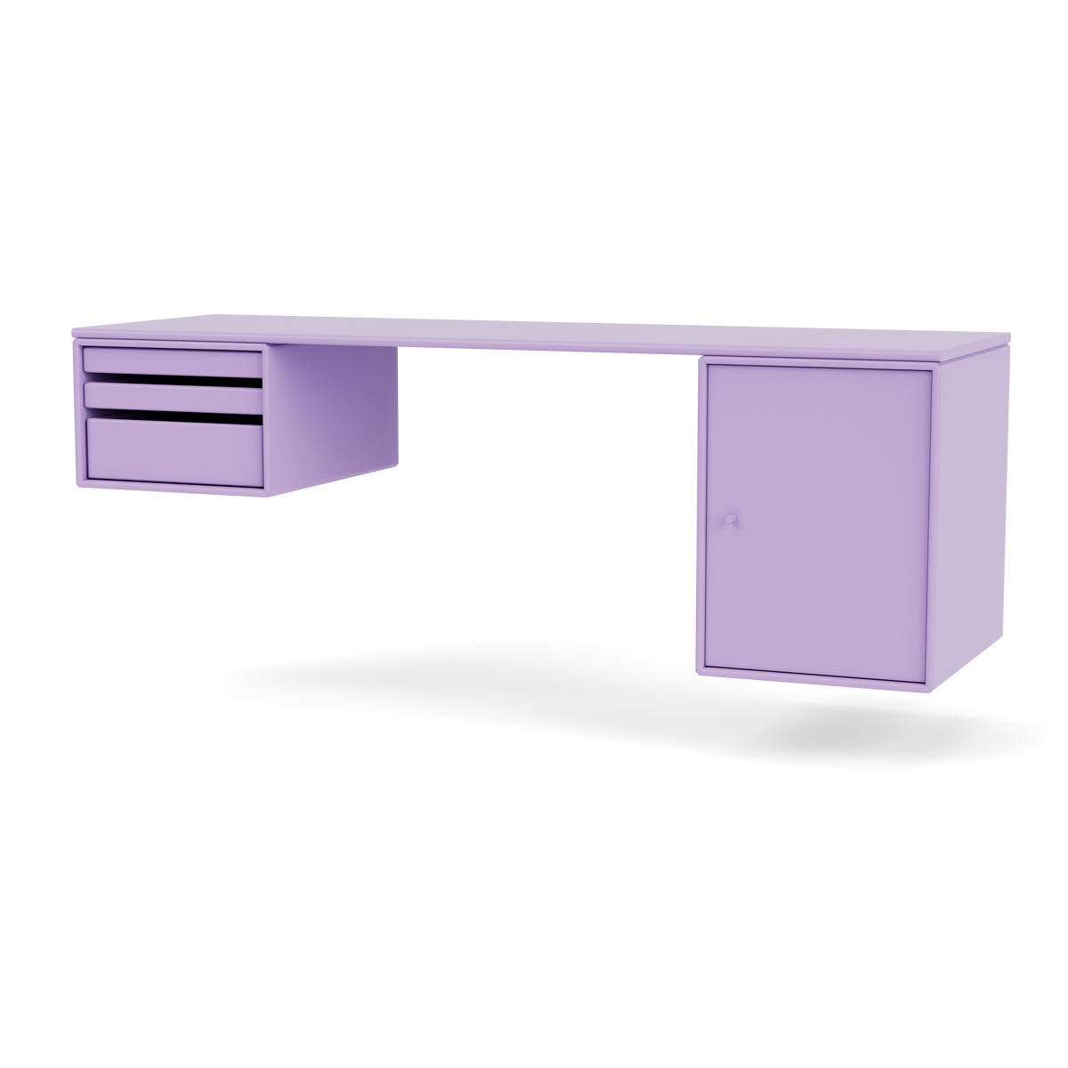 Bureau Oblong Workshop par Peter J. Lassen, laque 164 Iris, suspendu au mur, packshot Montana