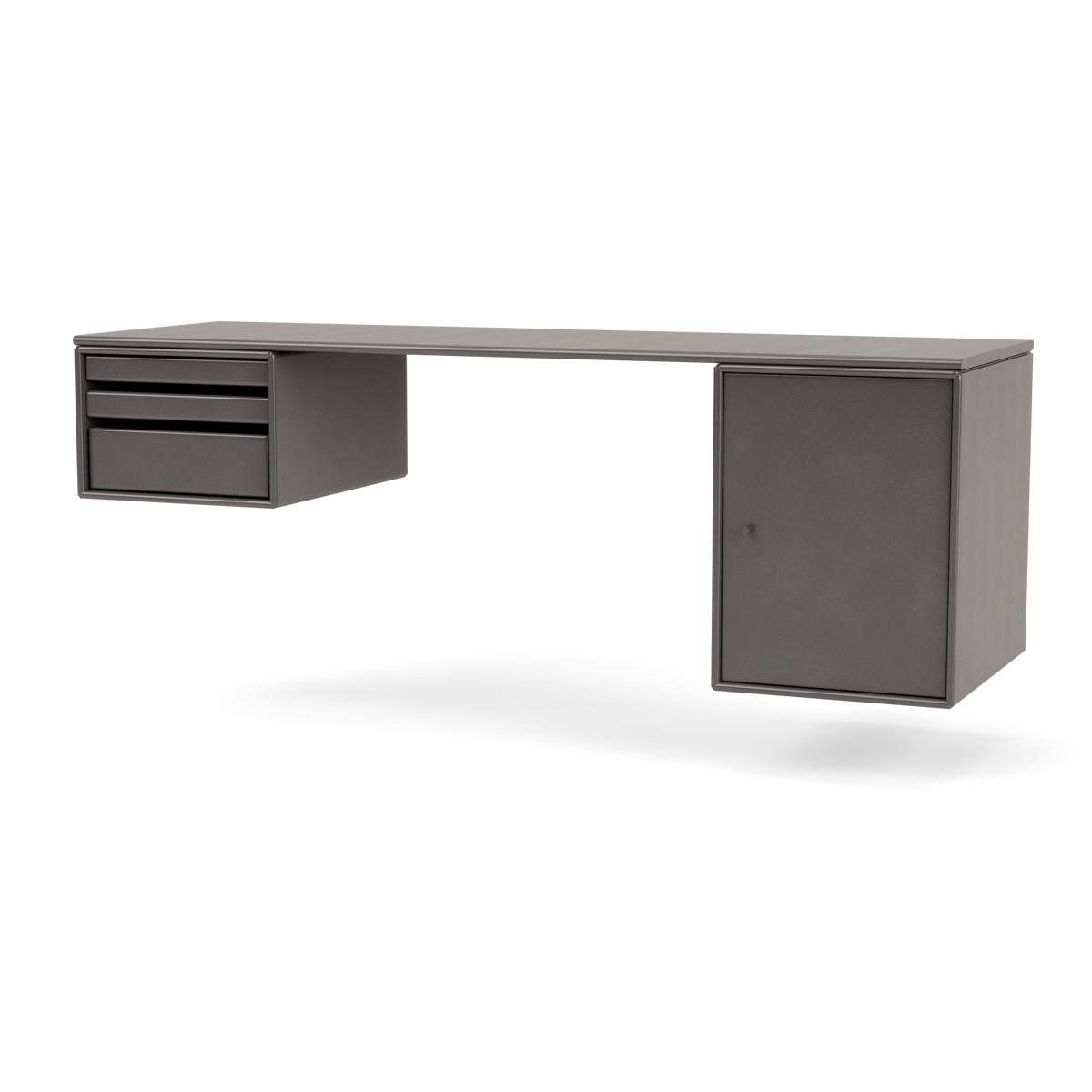 Bureau Oblong Workshop par Peter J. Lassen, laque 35 Coffee, suspendu au mur, packshot Montana