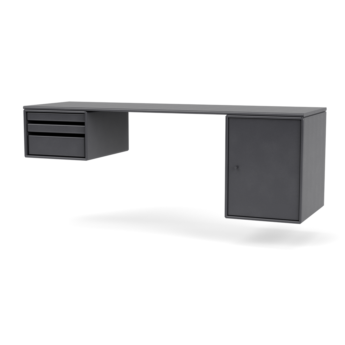 Bureau Oblong Workshop par Peter J. Lassen, laque 36 Coal, suspendu au mur, packshot Montana