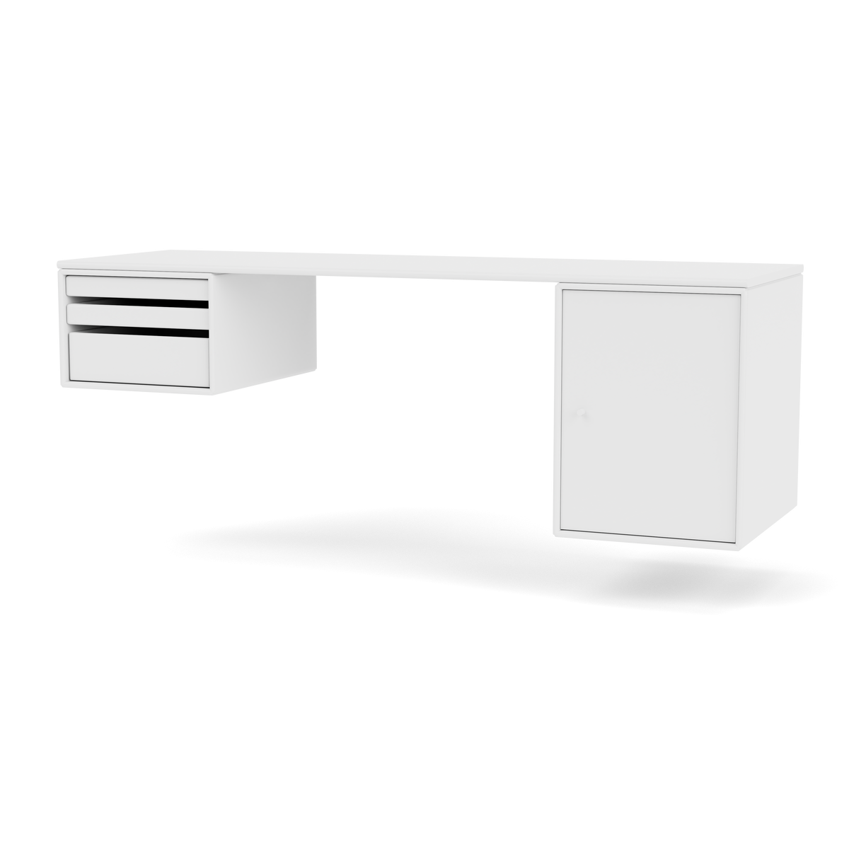 Bureau Oblong Workshop par Peter J. Lassen, laque 38 Snow, suspendu au mur, packshot Montana