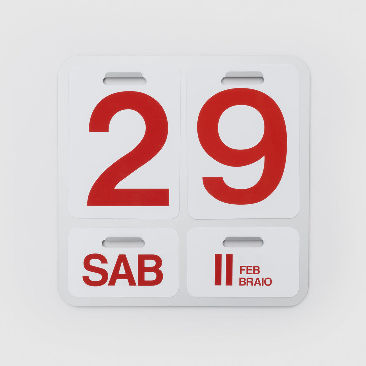 Calendrier Formosa par Enzo Mari - Danese Milano-Rouge/Alu-Allemand-The Woods Gallery