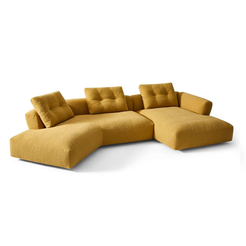 Canapé Sengu Bold de Patricia Urquiola - Cassina-vue de trois quarts en tissu bouclé jaune moutarde-Cassina
