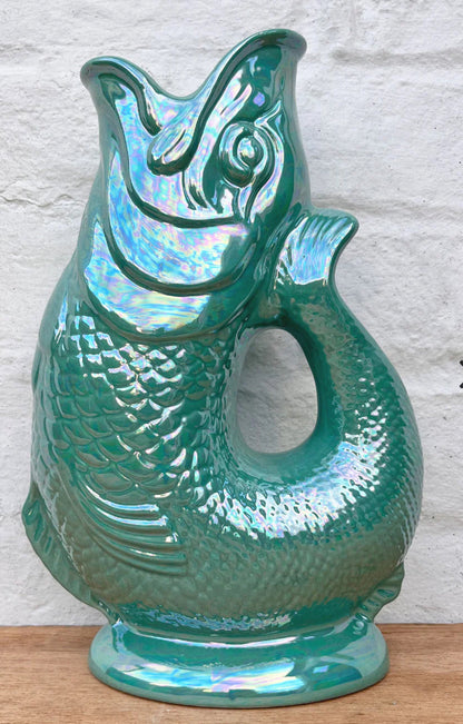 Carafe Gluggle Poisson XL par Thomas Forester &amp; Son - Wade Ceramics-Sea Green Lustre-The Woods Gallery