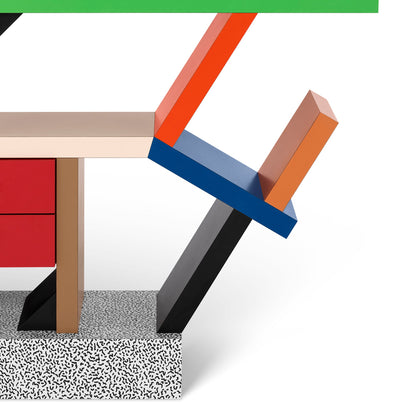 Bibliothèque Carlton par Ettore Sottsass - Memphis Milano-détail du côté droit et du socle moucheté-The Woods Gallery