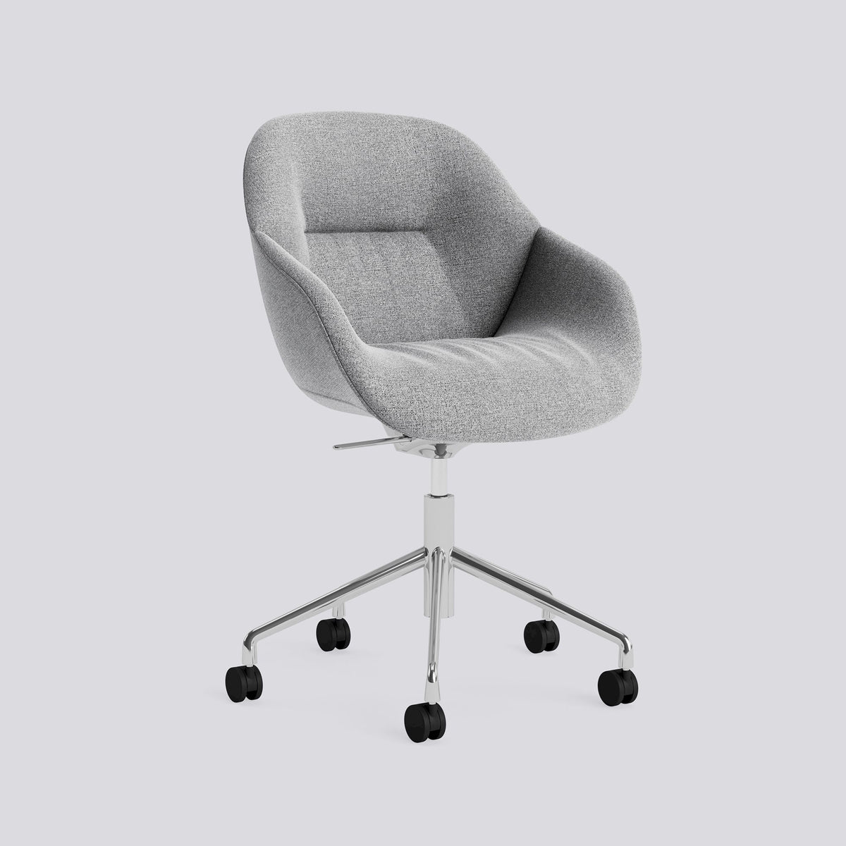 Chaise de bureau About A Chair AAC 155 de Hee Welling - Hay-Garnissage intégral matelassé Hallingdal 130, aluminium poli, piètement pivotant 5 branches à roulettes, vérin et bascule-The Woods Gallery