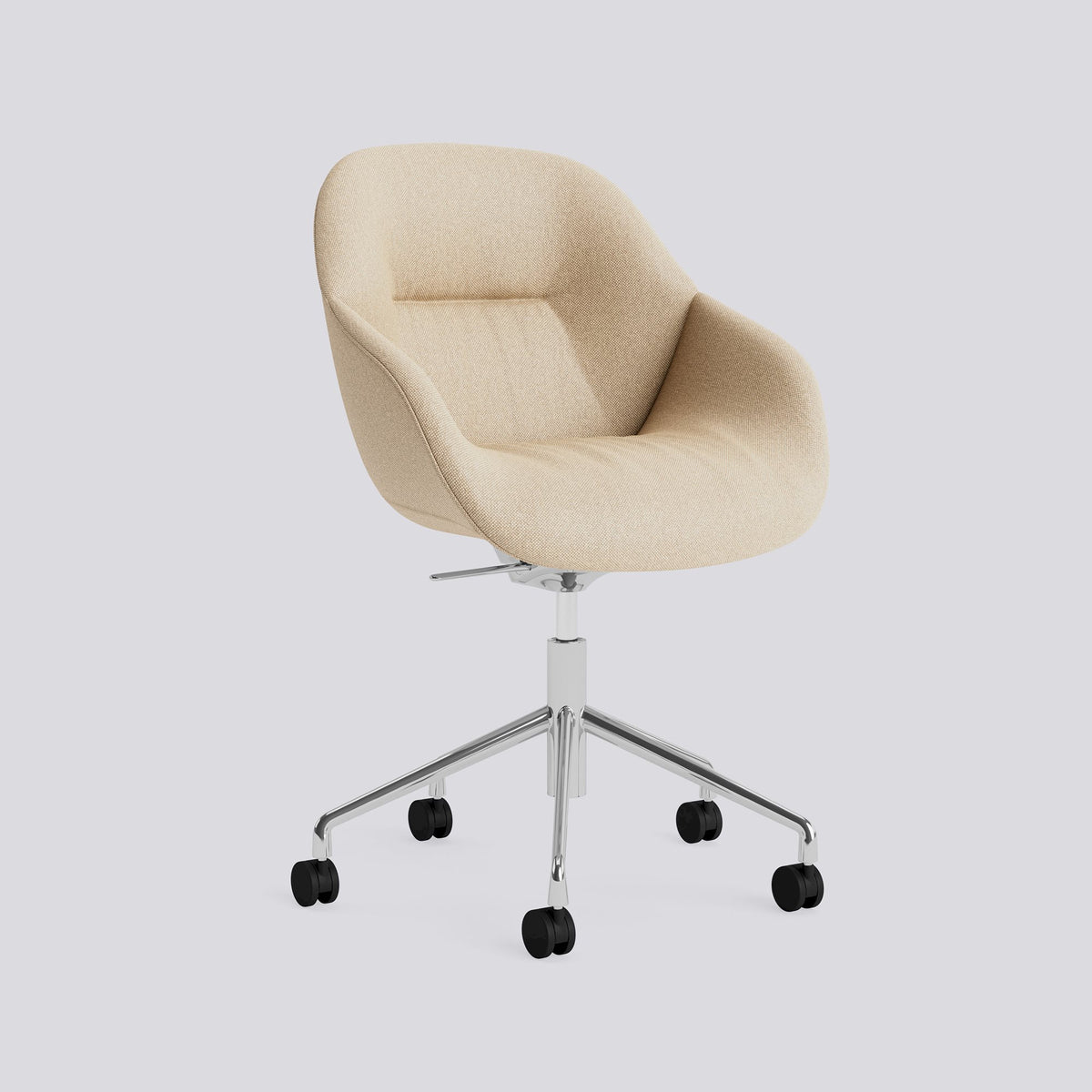 Chaise de bureau About A Chair AAC 155 de Hee Welling - Hay-Garnissage intégral matelassé Hallingdal 220, aluminium poli, piètement pivotant 5 branches à roulettes, vérin et bascule-The Woods Gallery