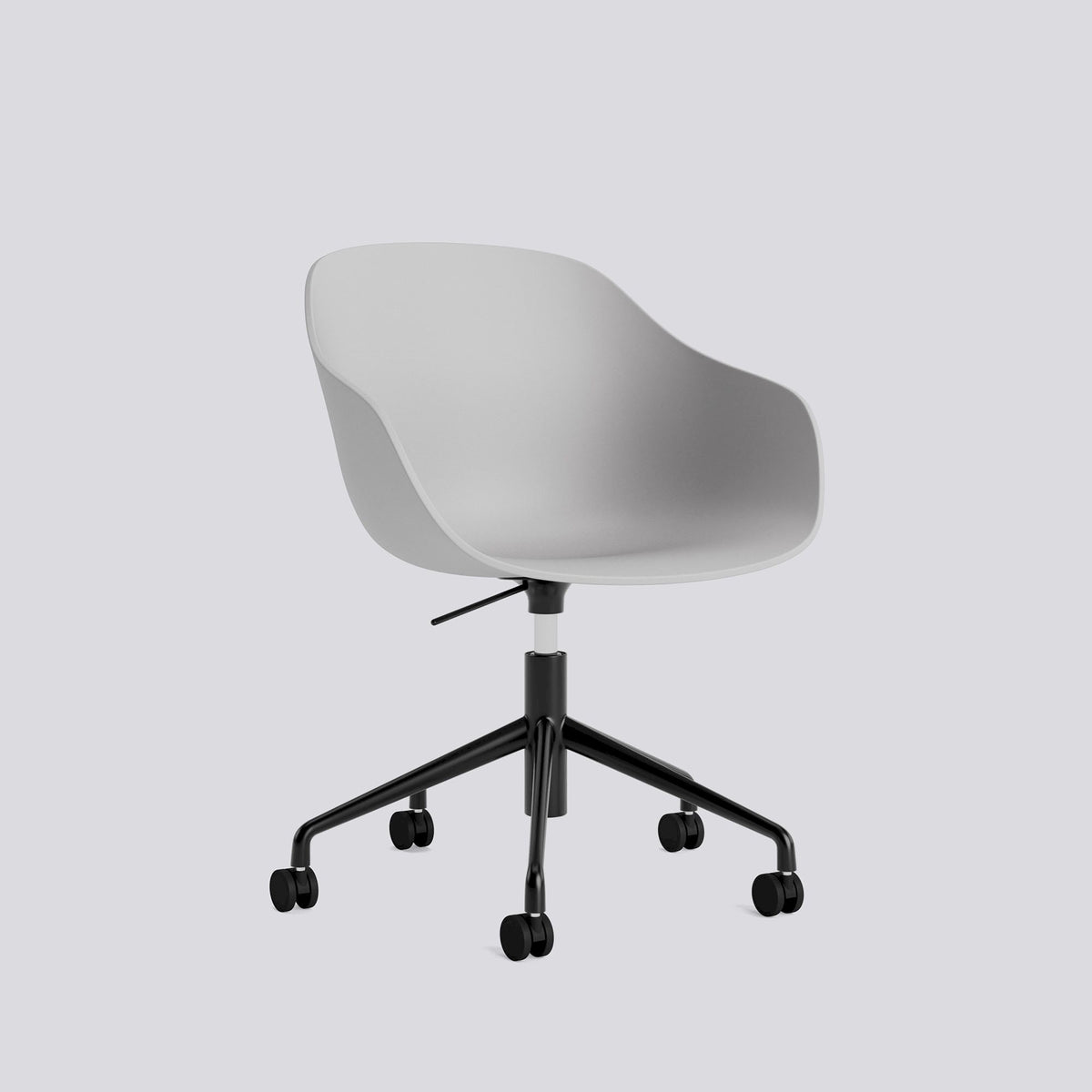 Chaise de bureau About A Chair AAC 252 de Hee Welling - Hay-Polypropylène recyclé Concrete grey, aluminium thermolaqué noir, piètement pivotant 5 branches à roulettes et vérin-The Woods Gallery