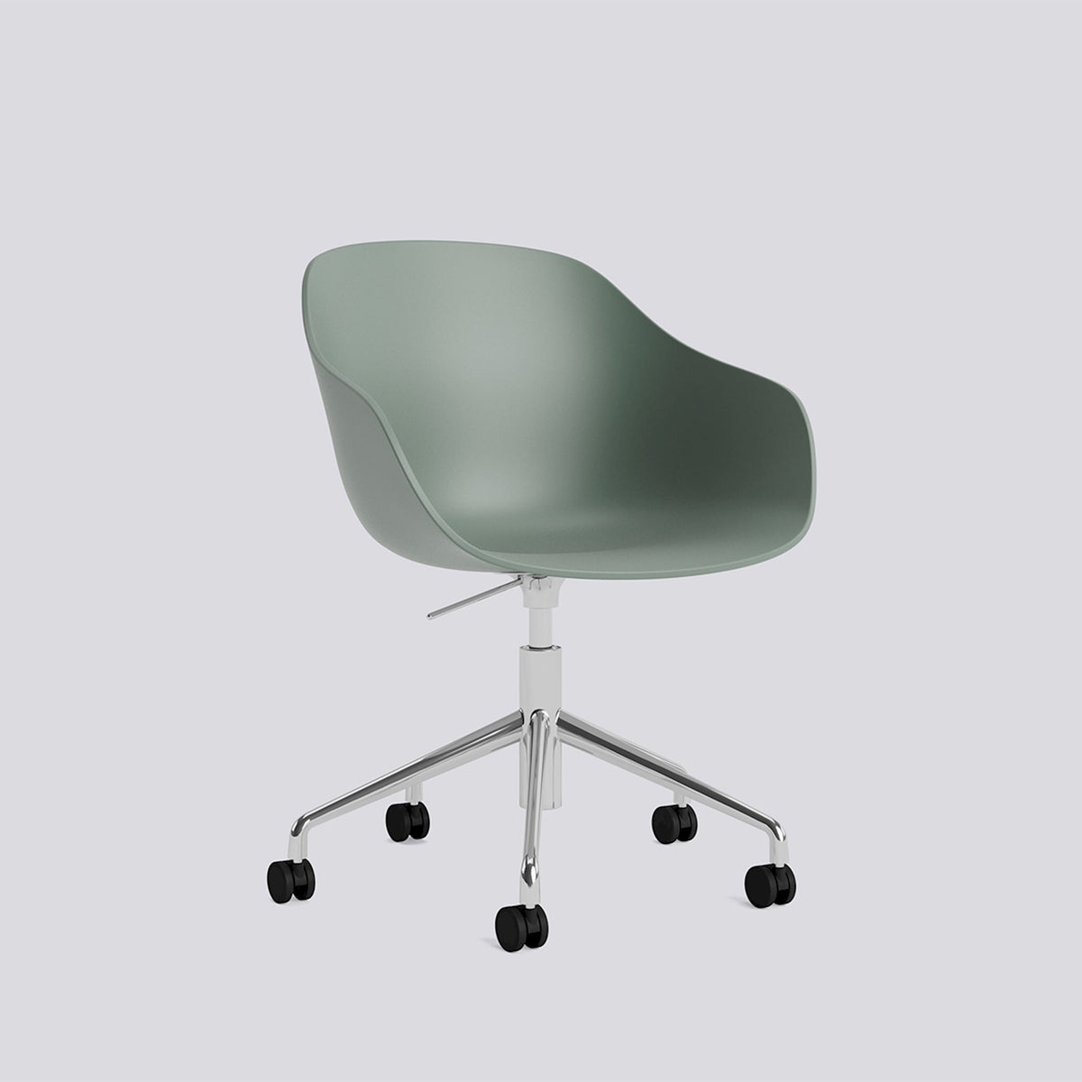Chaise de bureau About A Chair AAC 252 de Hee Welling - Hay-Polypropylène recyclé Fall green, aluminium poli, piètement pivotant 5 branches à roulettes et vérin-The Woods Gallery