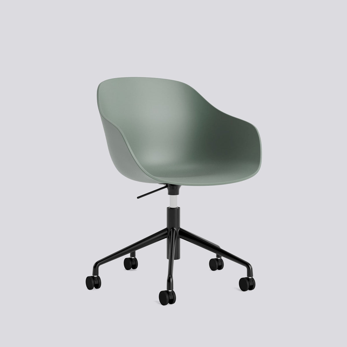 Chaise de bureau About A Chair AAC 252 de Hee Welling - Hay-Polypropylène recyclé Fall green, aluminium thermolaqué noir, piètement pivotant 5 branches à roulettes et vérin-The Woods Gallery