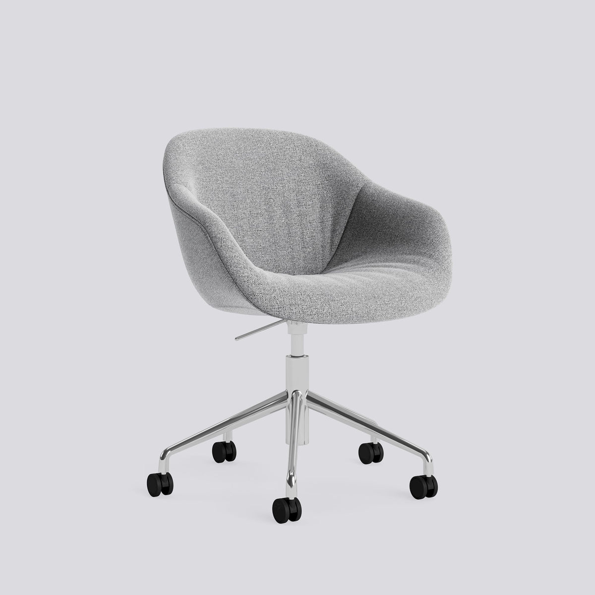 Chaise de bureau About A Chair AAC 253 de Hee Welling - Hay-Garnissage intégral matelassé Hallingdal 130, aluminium poli, piètement pivotant 5 branches à roulettes et vérin-The Woods Gallery