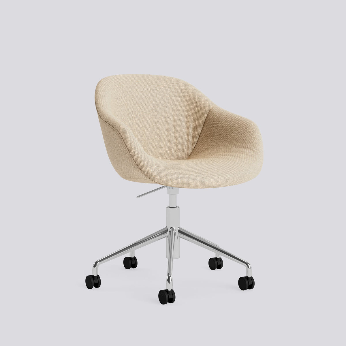 Chaise de bureau About A Chair AAC 253 de Hee Welling - Hay-Garnissage intégral matelassé Hallingdal 220, aluminium poli, piètement pivotant 5 branches à roulettes et vérin-The Woods Gallery
