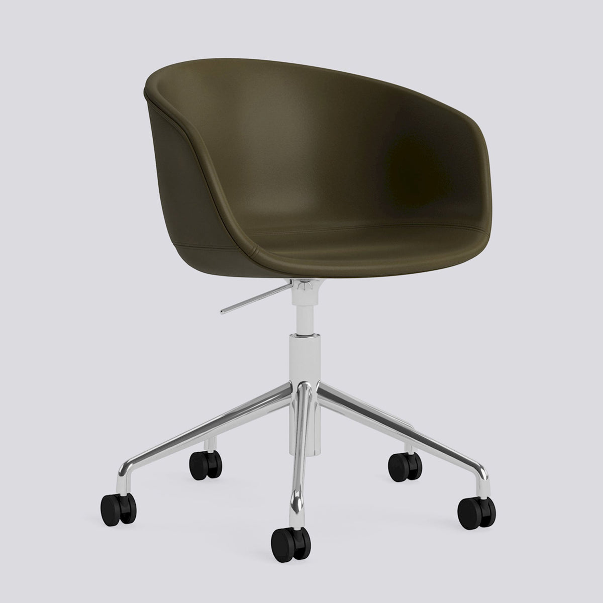 Chaise de bureau About A Chair AAC 53 de Hee Welling - Hay-Garnissage intégral Sense Forest, aluminium poli, piètement pivotant 5 branches à roulettes et vérin-The Woods Gallery
