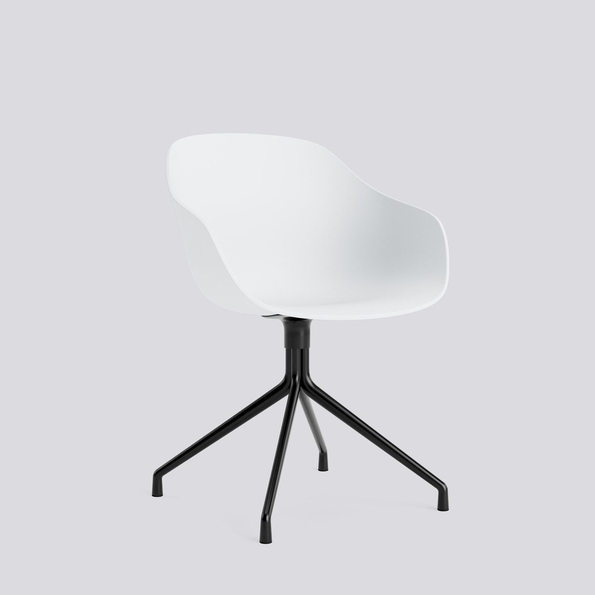 Chaise pivotante About A Chair AAC 220 de Hee Welling - Hay-Polypropylène recyclé blanc, aluminium thermolaqué noir, piètement pivotant 4 branches-The Woods Gallery