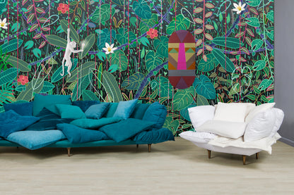 Fauteuil Comfy Armchair White de Marcantonio - Seletti-fauteuil blanc et canapé turquoise devant un papier peint végétal-Seletti