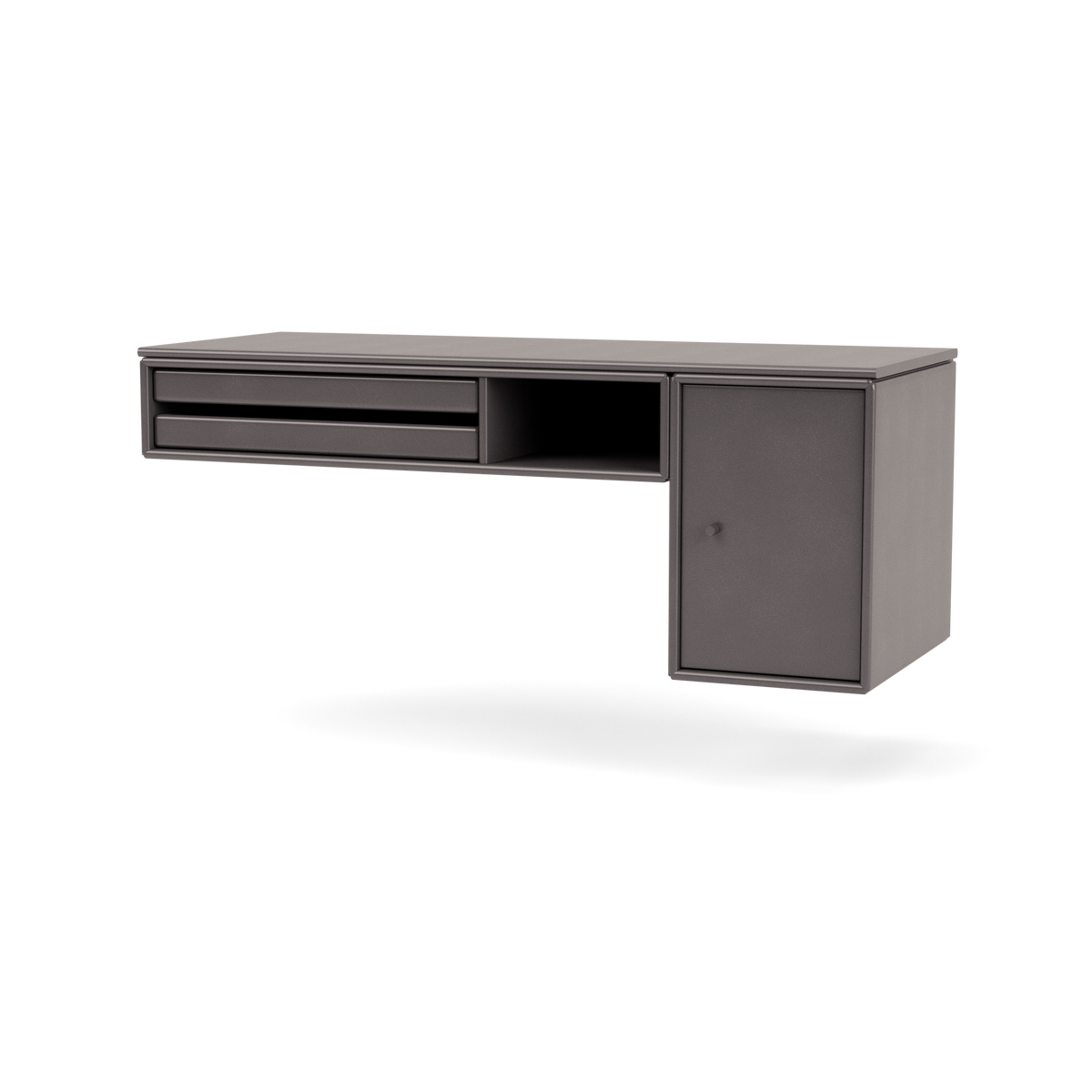 Console murale bureau par Peter J. Lassen, laque 35 Coffee, suspendu au mur, packshot Montana