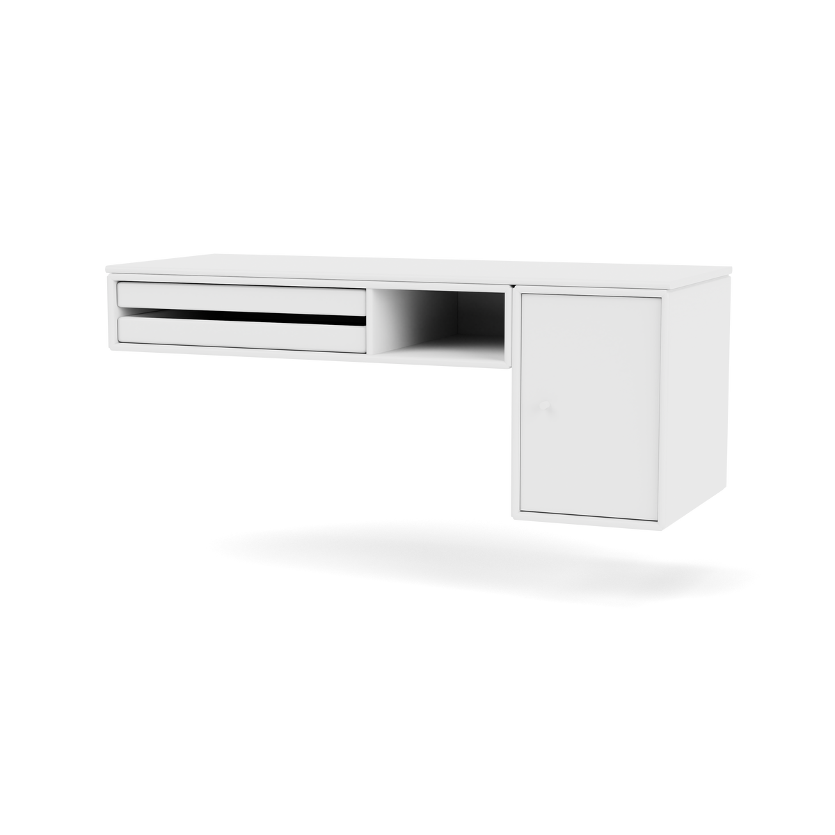Console murale bureau par Peter J. Lassen, laque 38 Snow, suspendu au mur, packshot Montana