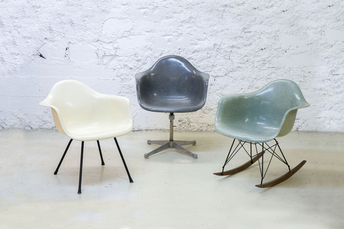 Fauteuils Eames vintage en fibre de verre : DAX, pied tulipe et rocking chair RAR