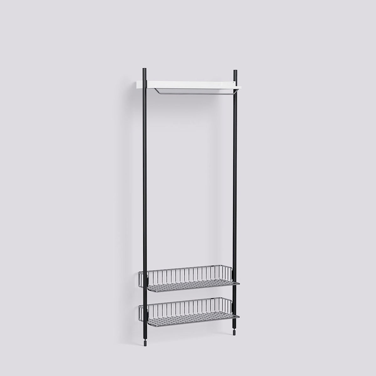 Étagère modulable Pier System 1011 1 colonne de Ronan et Erwan Bouroullec - Hay-Acier laqué blanc, profilé aluminium anodisé noir - Acier chromé-The Woods Gallery