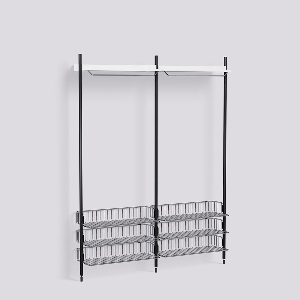 Étagère modulable Pier System 1022 2 colonnes de Ronan et Erwan Bouroullec - Hay-Acier laqué blanc, profilé aluminium anodisé noir - Acier chromé-The Woods Gallery