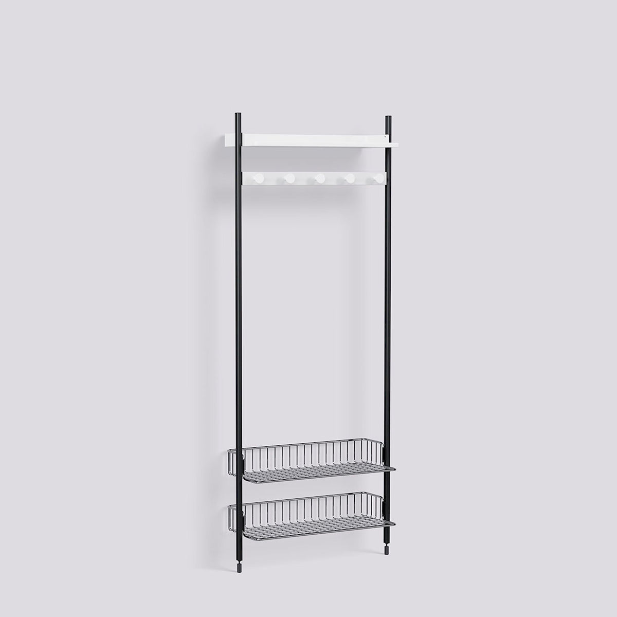 Étagère modulable Pier System 1051 1 colonne de Ronan et Erwan Bouroullec - Hay-Acier laqué blanc, profilé aluminium anodisé noir - Acier chromé-The Woods Gallery
