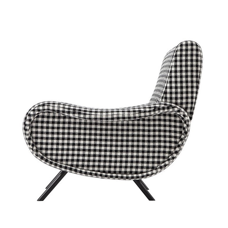 Fauteuil 720 Lady édition iconique de Marco Zanuso - Cassina-vue de profil, tissu vichy noir et blanc-Cassina