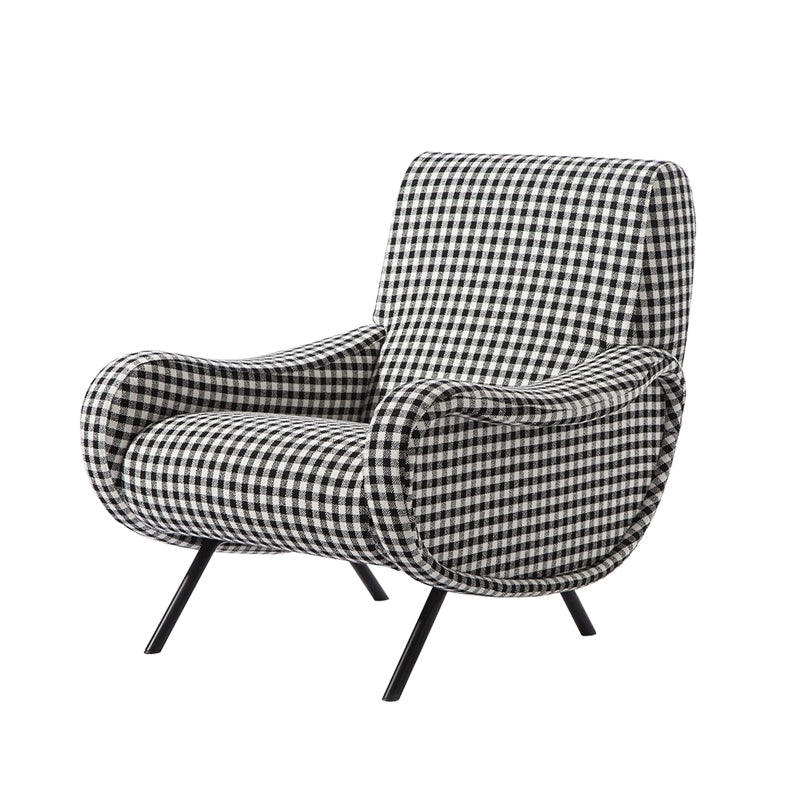 Fauteuil 720 Lady édition iconique de Marco Zanuso - Cassina-vue de trois quarts, tissu vichy noir et blanc-Cassina