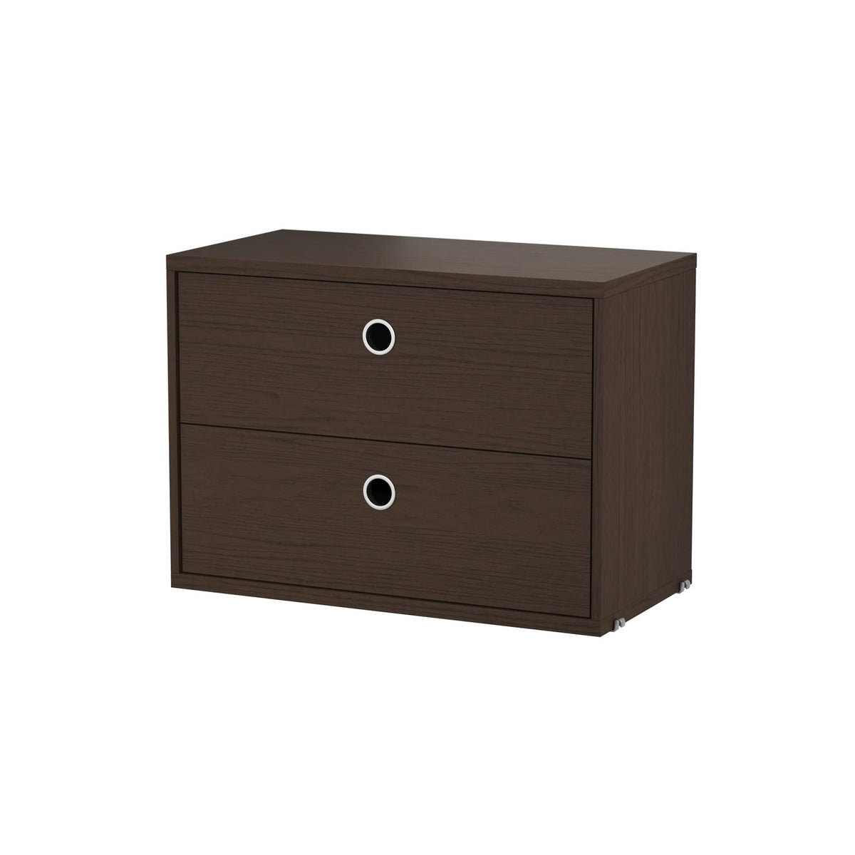 Caisson 2 tiroirs Cabinet, String Furniture, coloris chêne foncé, 58x30cm, packshot sur fond blanc