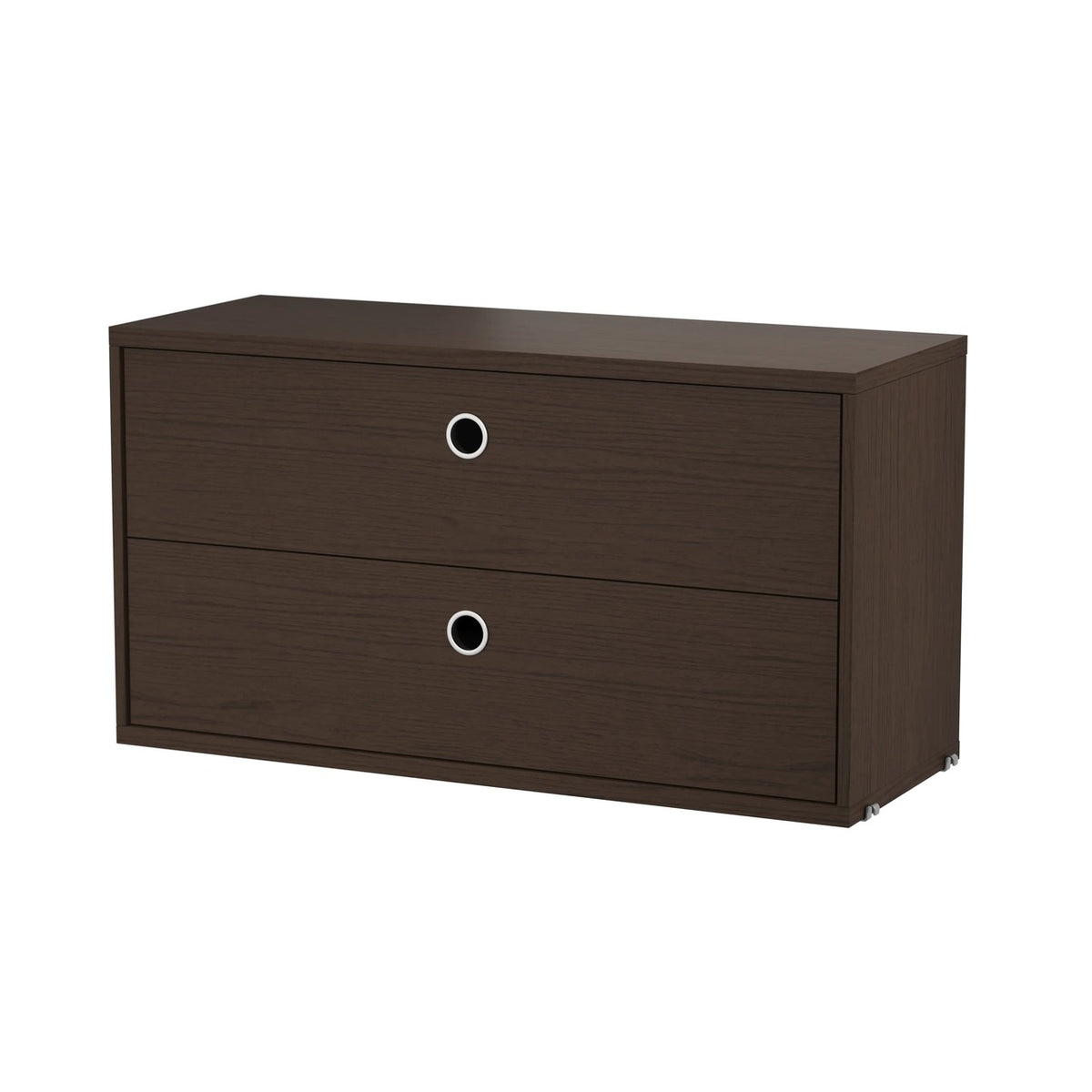 Caisson 2 tiroirs Cabinet, String Furniture, coloris chêne foncé, 78x30cm, packshot sur fond blanc