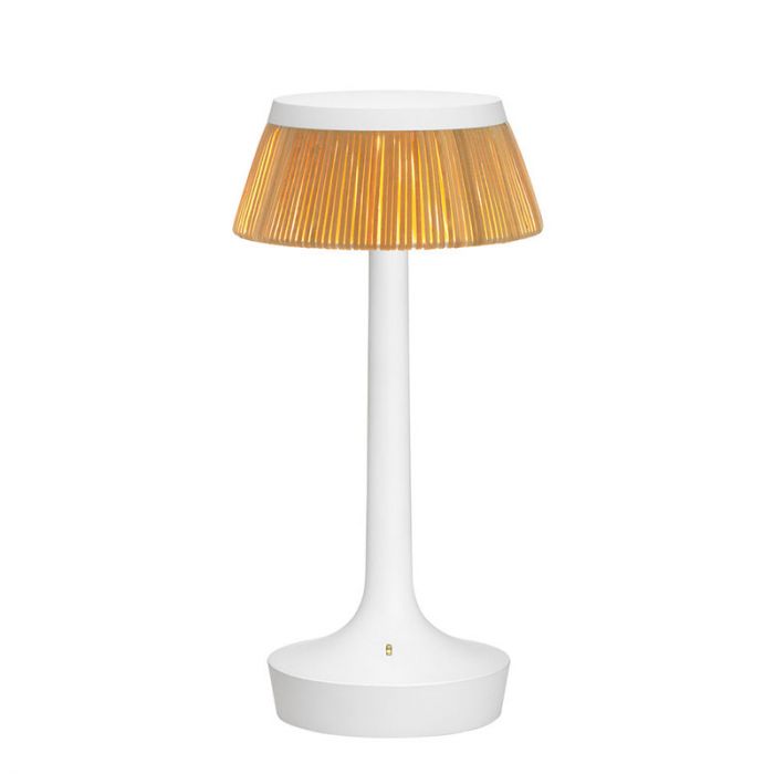Lampe à poser Bon Jour Unplugged de Philippe Starck - Flos-Blanc-Abat-Jour Rotin-The Woods Gallery
